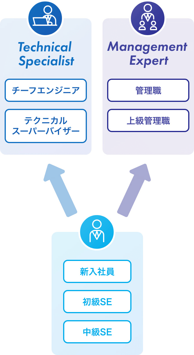 Technical Specialist チーフエンジニア テクニカルスーパーバイザー Management Expert 管理職 上級管理職 新入社員 初級SE 中級SE